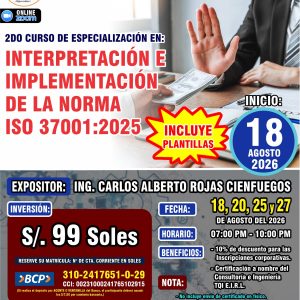 2DO CURSO DE ESPECIALIZACIÓN EN: INTERPRETACIÓN E IMPLEMENTACIÓN DE LA NORMA ISO 37001:2025