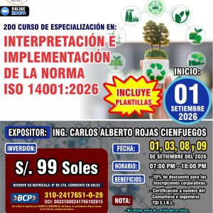 2DO CURSO DE ESPECIALIZACIÓN EN: INTERPRETACIÓN E IMPLEMENTACIÓN Y DE LA NORMA ISO 14001:2026