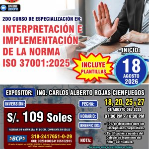 2DO CURSO DE ESPECIALIZACIÓN EN: INTERPRETACIÓN E IMPLEMENTACIÓN DE LA NORMA ISO 37001:2025 - Imagen 1