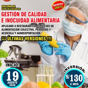 GESTIÓN DE CALIDAD E INOCUIDAD ALIMENTARIA APLICADO A RESTAURANTES, SERVICIOS DE ALIMENTACIÓN COLECTIVA, PESQUERO Y ACUÍCOLA Y AGROEXPORTACIÓN iii ÚLTIMAS VERSIONES !!! - Imagen 1