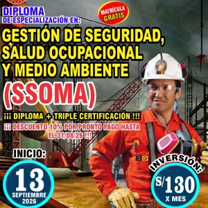 GESTIÓN DE SEGURIDAD, SALUD OCUPACIONAL Y MEDIO AMBIENTE (SSOMA) ¡¡¡ DIPLOMA + TRIPLE CERTIFICACIÓN!!!